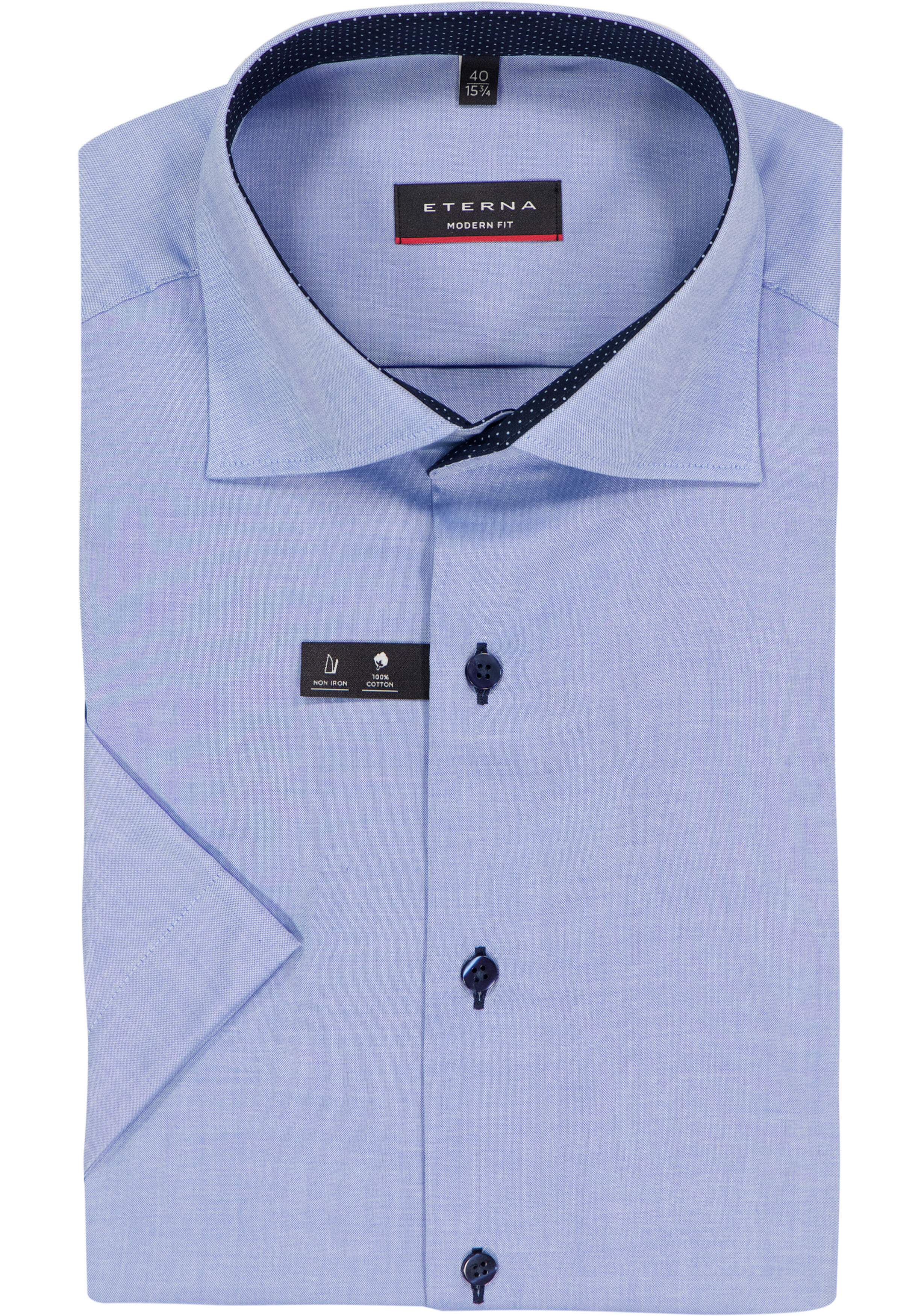 ETERNA modern fit overhemd, korte mouw, heren overhemd fijn Oxford, blauw (gestipt contrast)